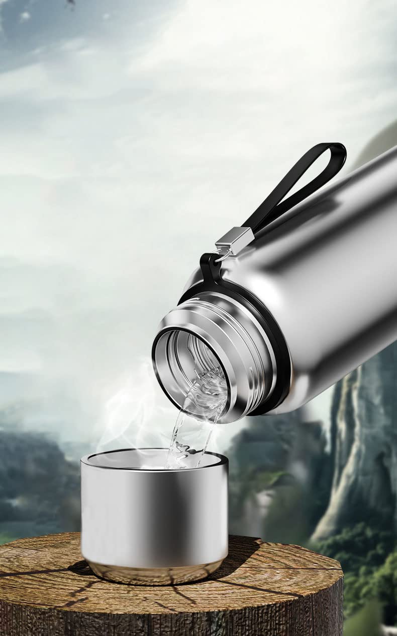 Intelligente Thermoskanne mit großem Fassungsvermögen, Edelstahl-Wasserbecher für Herren, Autobecher, tragbarer Wasserkocher, Kaffeetasse im Freien, schwarz Smart, 1500 ml