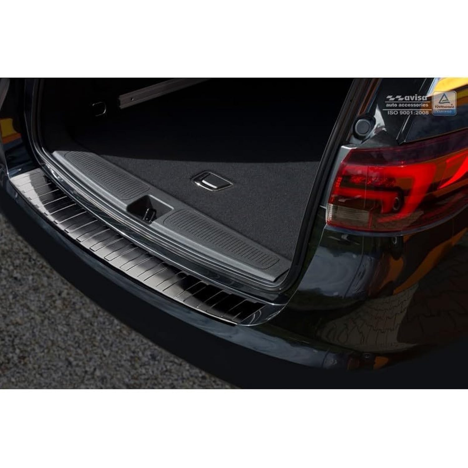 Avisa Schwarz Edelstahl Heckstoßstangenschutz kompatibel mit Opel Astra K Sportstourer 2016-2022 'Ribs'