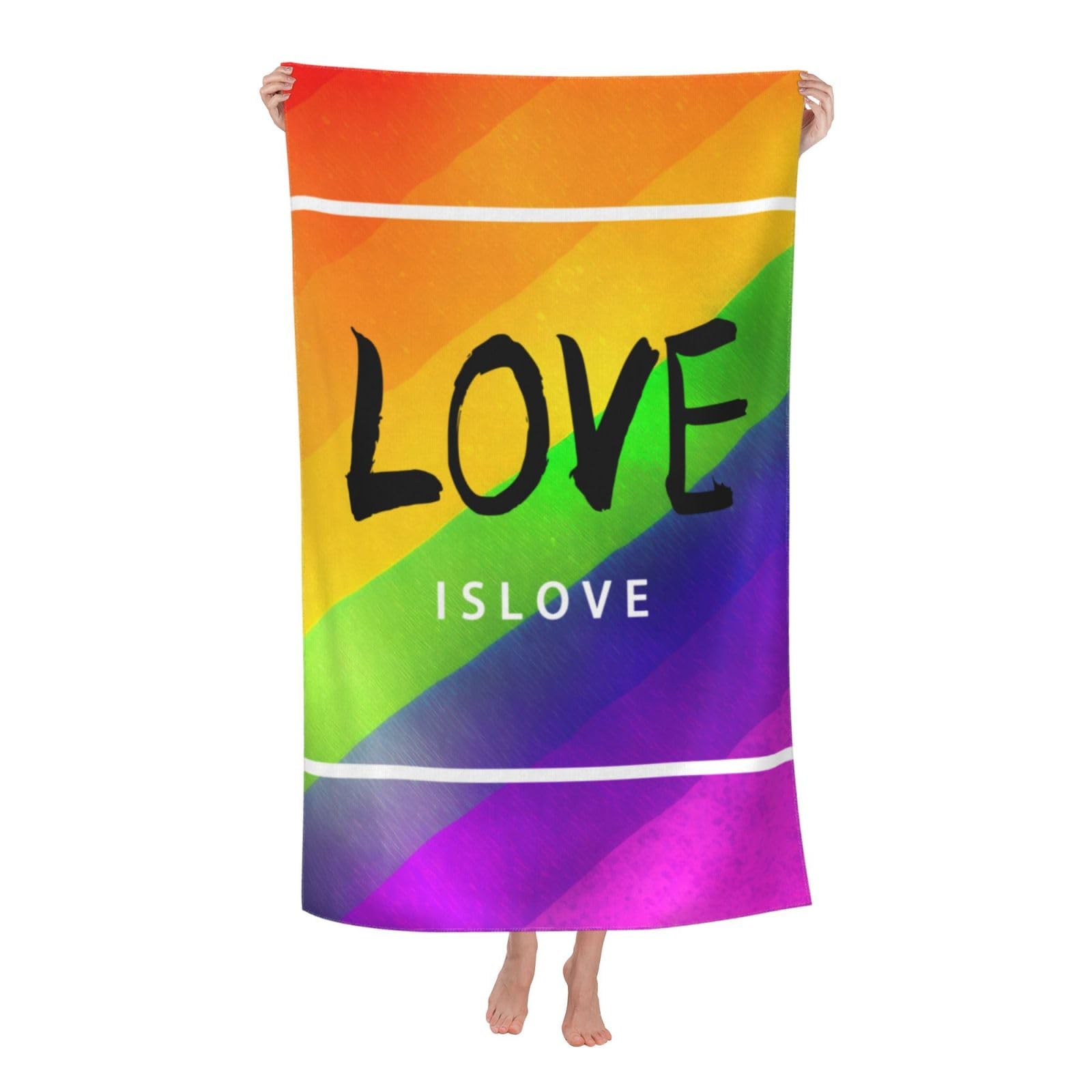 LSRCPD Beach Towels Love Is Inspirational Gay Pride Sports Yoga Swim Gym For Men Women 80X130Cm