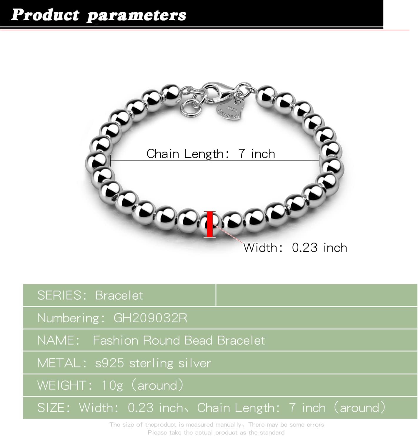 Dankadi Women 925 Sterling Silver Round Bead Bracelet Minimalist 4-6MM 13-21CM Bell and Heart Pendant Prayer Beads Link Chain Bracelet Men Charm Jewelry Gift - Image 3