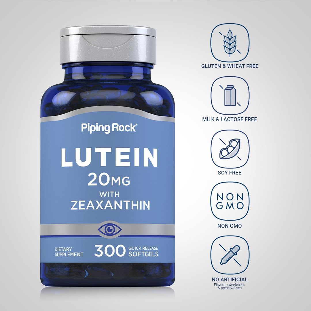 Piping Rock Lutein and Zeaxanthin Supplement | 20 mg | 300 Softgels | Eye Vitamin from Marigold Extract | Non-GMO, Gluten Free - Image 3
