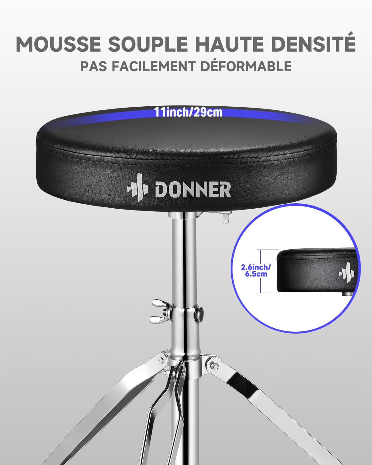 Tabouret de Batterie avec Baguettes en Bois d'érable, Tabouret de Batterie Donner, Hauteur réglable 48-58 cm pour Batterie électronique, Batterie, Charge maximale 90 kg