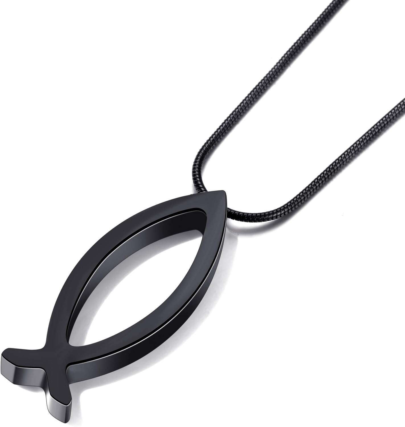MOO&LEE Ichthys Pendant Necklace Jesus Fish Necklace for Men and Women with Stainless Steel Snake Chain Christian Symbol Religious Jewellery