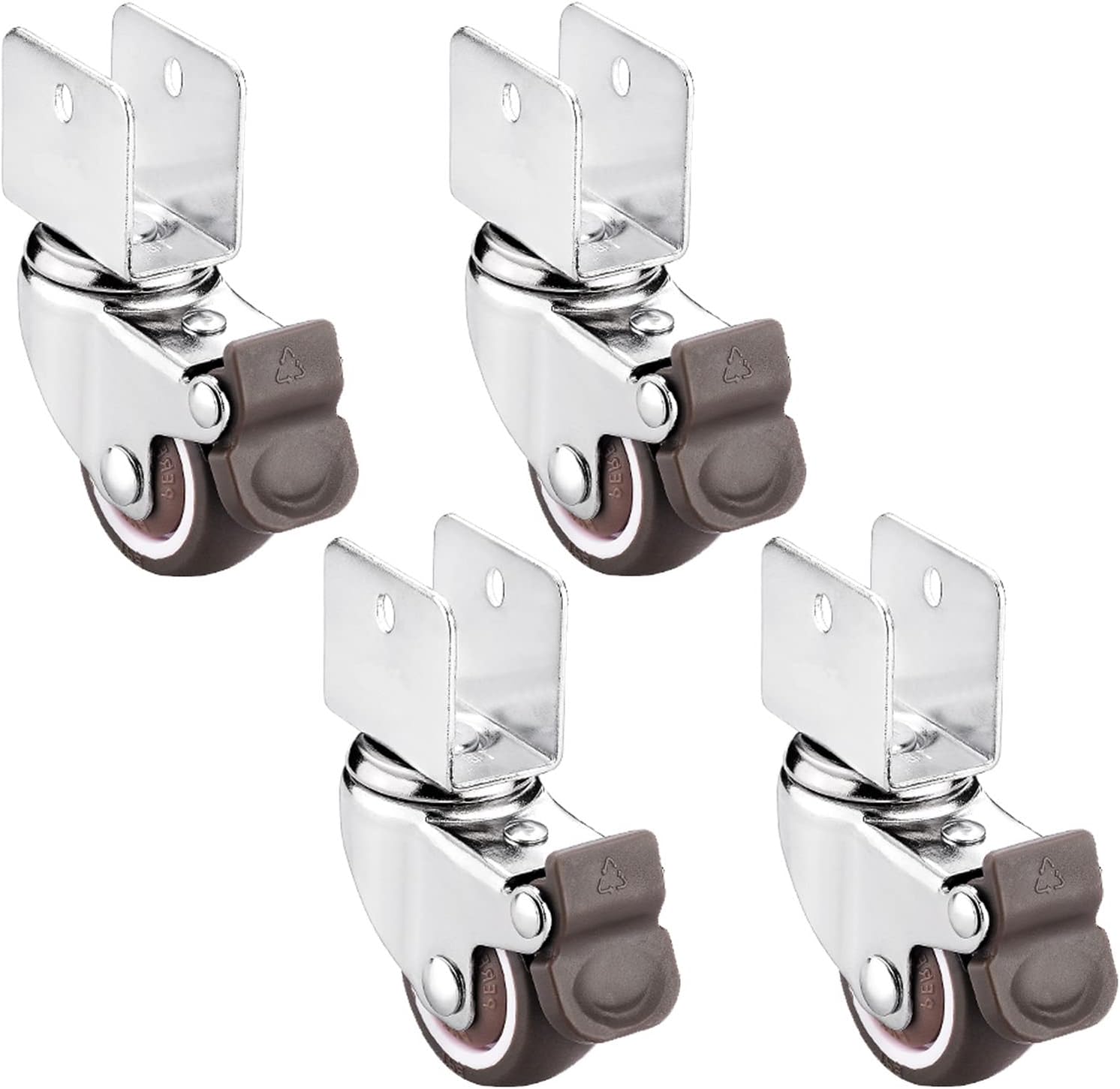 Swivel Castors with U-Bracket, Small Furniture Casters, TPE Rubber Transport Castors Wheels, Replacement Swivel Casters 25mm 32mm, 4 Pcs, for Cribs, Flower Stands,4Nobrakes-25mm/U18