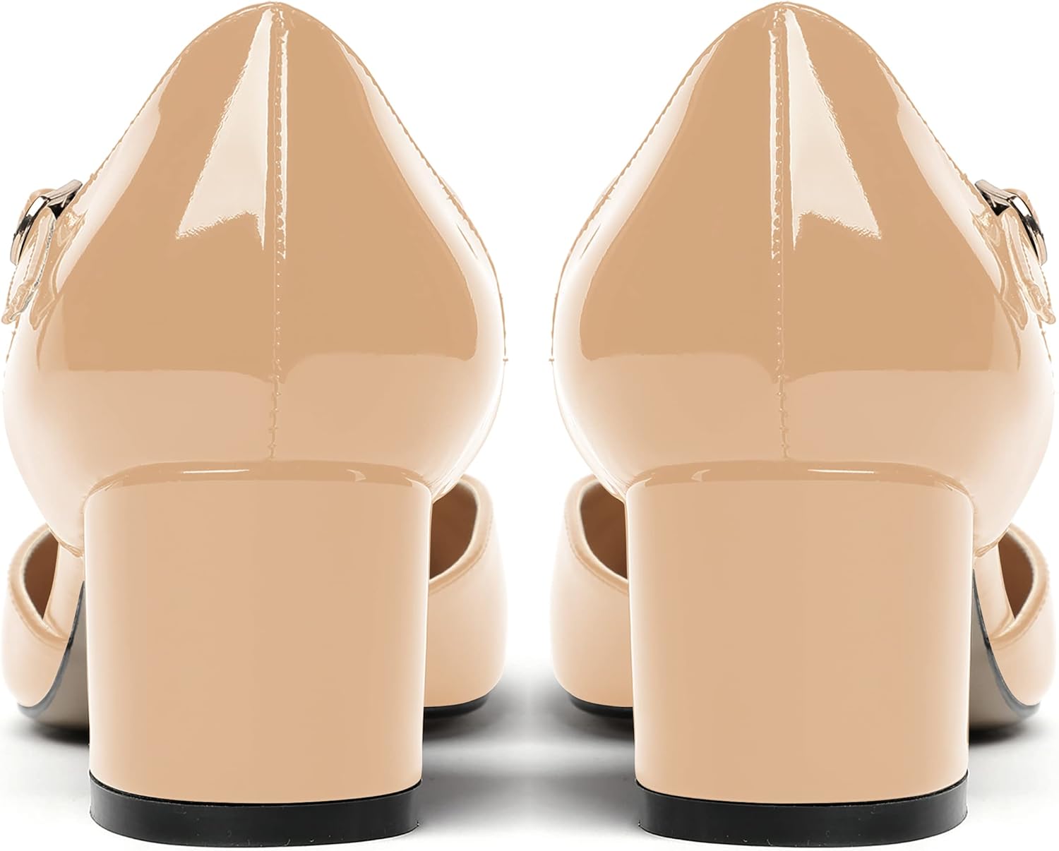 MODENCOCO Women's T Strap Solid Block Round Toe Ankle Strap Buckle Patent Chunky Low Heel Pumps Shoes 2 Inch - Image 4