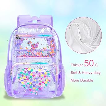 AGSDON Clear Backpack, Heavy Duty Transparent Bookbag, See Through PVC Backpacks for Women Men
