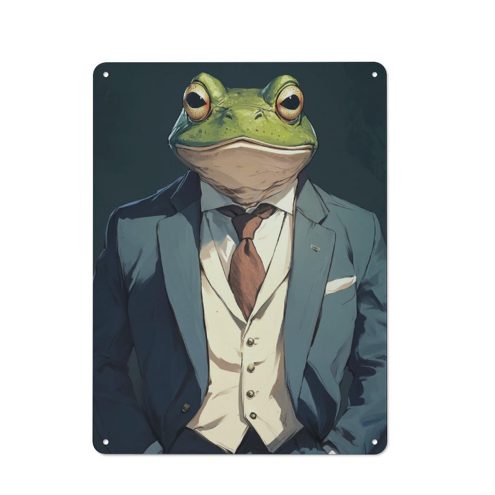 Junmoney Happy Frog In Suit Vintage Metal Plaque 40X30cm For Guest Room Or Hallway, A Decorative Christmas Gift For Guest Room Decorators
