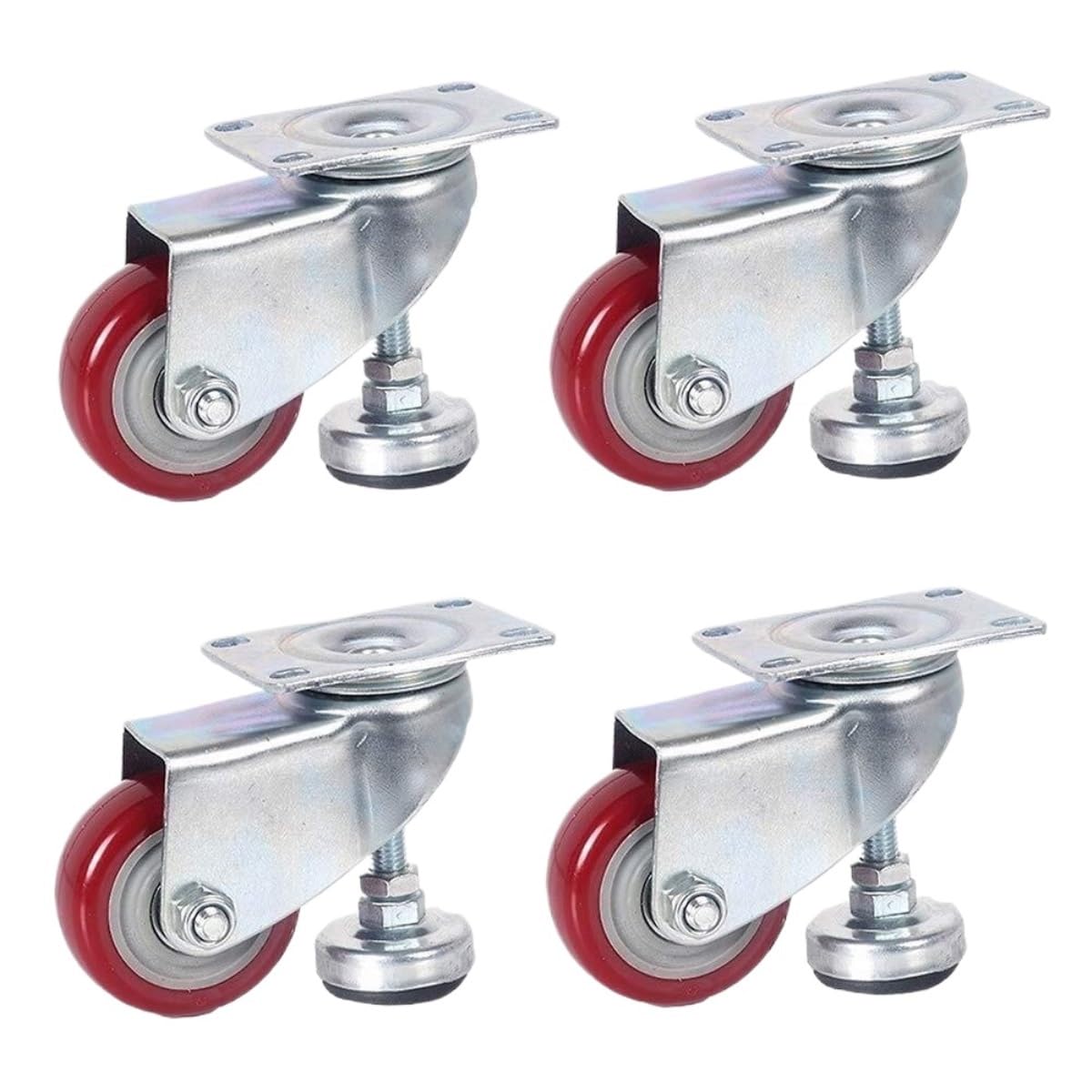 GBRJUYF Set of 4 Adjustable Polyurethane Swivel Caster Wheels for Cabinets, Furniture & Indoor Transport – Heavy-Duty Castor Wheels for Smooth Mobility