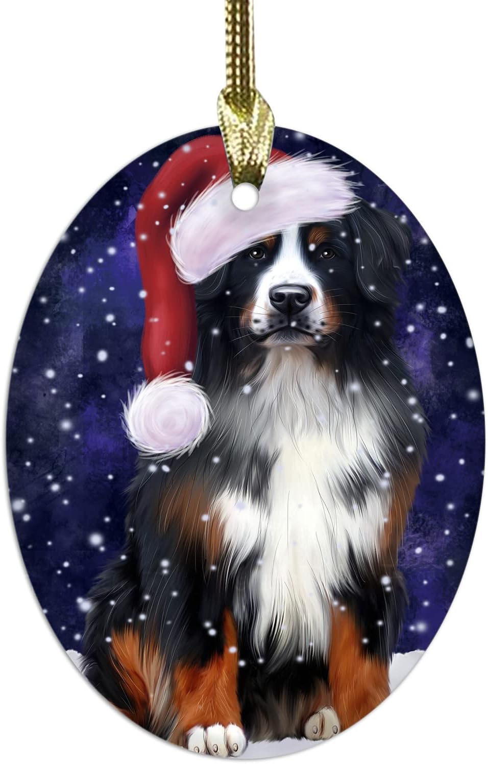 Let it Snow Bernese Mountain Dog Oval Glass Christmas Ornament- 3.75" x 2.75" Oval Pet Decorative Hanging Ornaments for Christmas X-mas Tree Decorations, OGO53095