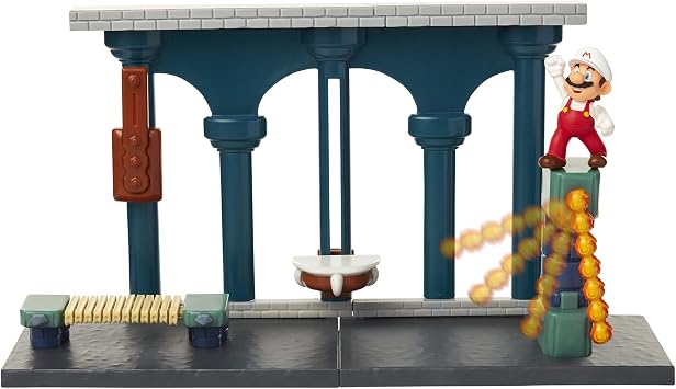 Nintendo Super Mario Lava Castle Deluxe Play Set, Includes: 2.5 Fire Mario Figure & Mechanical Features, Spinning Fireballs Tower, Swinging Pendulum, Bone Lift & Bridge