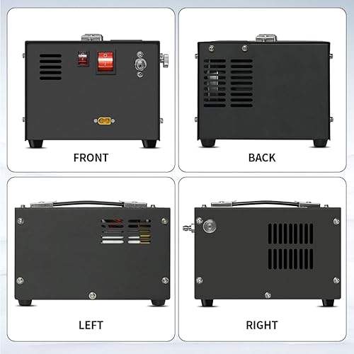 Vista 27 de TUXING Compresor de aire PCP de 4500 PSI, compresor PCP portátil, 12 V CC 110 V/220 V AC PCP Airgun compresor de parada automática, adaptador