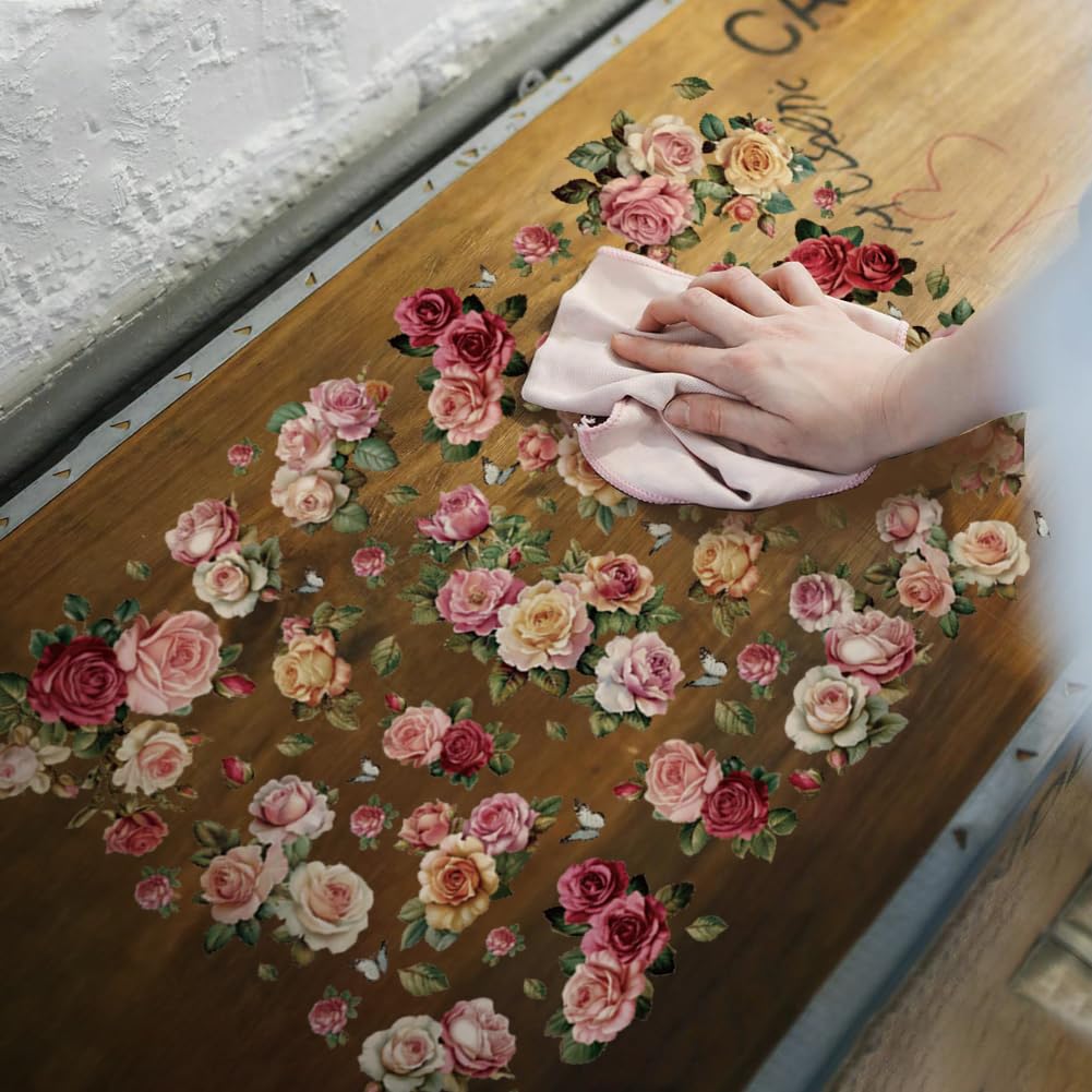 Adesivi Murali Floreali Rosa 8 Pezzi - Decorazioni PVC Impermeabili Per Pareti, Piastrelle, Vetro E Metallo