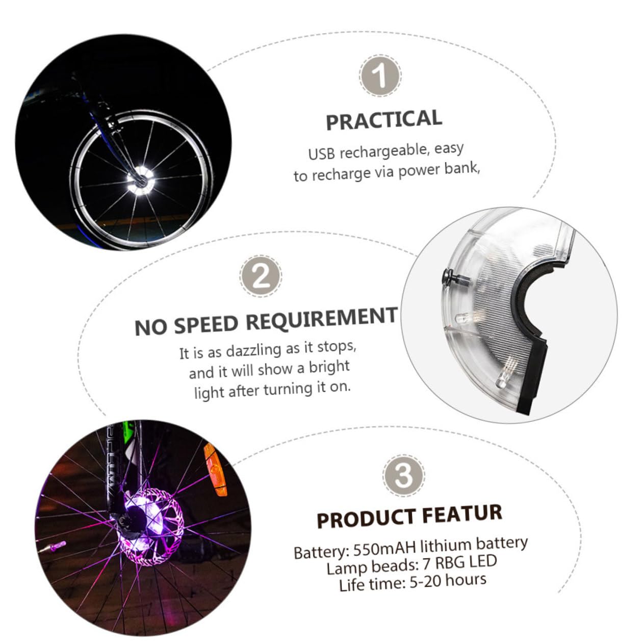 SUPVOX LED Bici Impermeabile Spia Luce ciclistica Ruota di Bicicletta luci per Bici per Ruote Auto Luce per Bici Spia Luminosa Spia della Bici plastica Silver