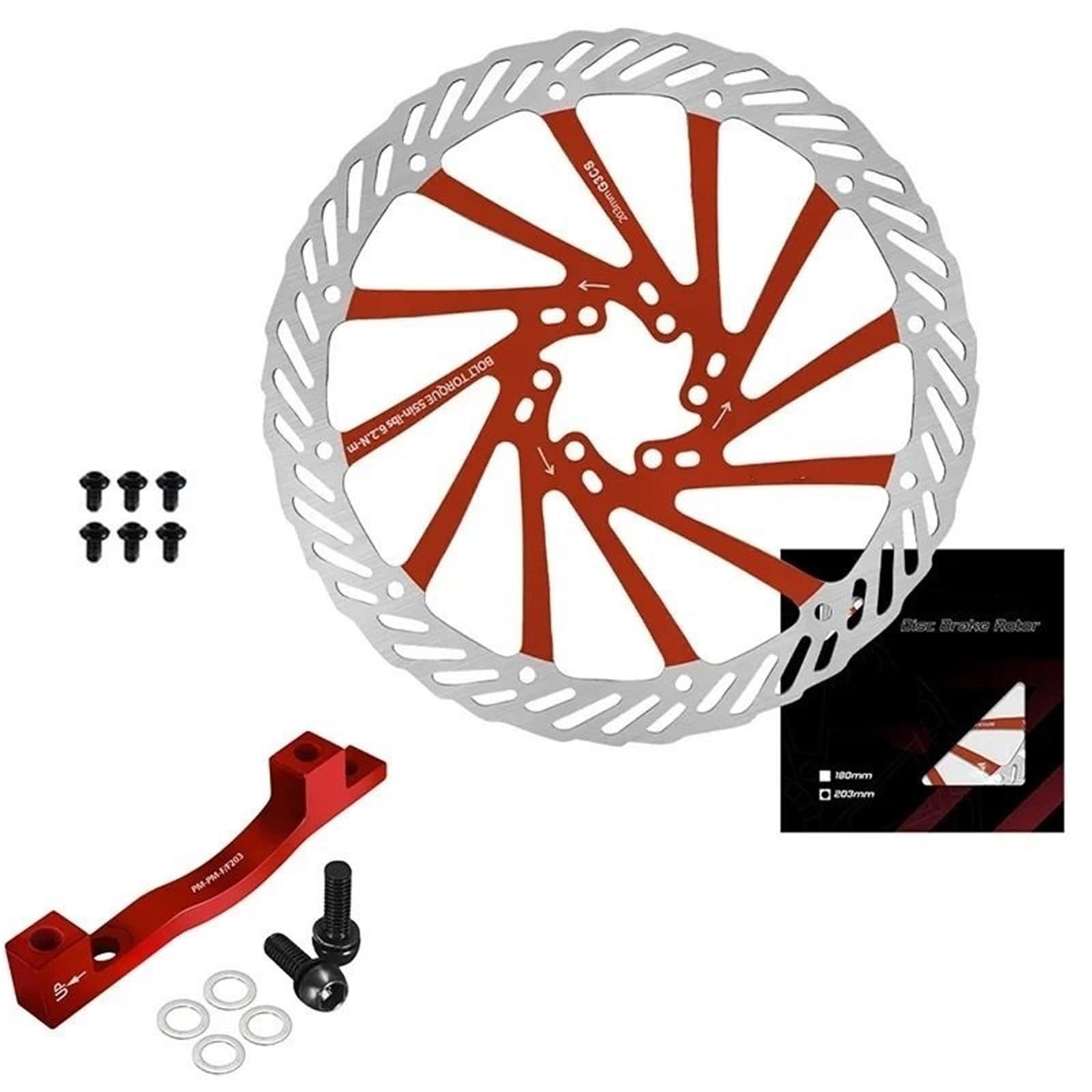 Wirnik G3 160MM 180MM 203MM wirnik rowerowy rowerowy wirnik hamulca tarczowego rowerowa hydrauliczna tarcza hamulcowa PM IS Adapter Bęben HamulACcowy Rowerowy(RED-203 PM-F-R)