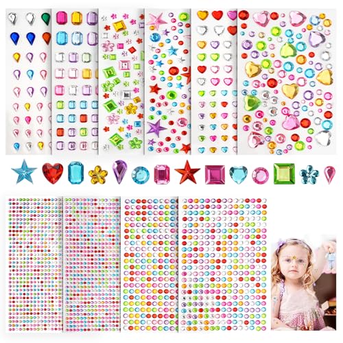 3500 Stück Glitzersteine Selbstklebend, Bunt Strasssteine Selbstklebend, Acryl Glitzersteine zum Basteln Kinder, Verschiedene Formen Glitzer Sticker Basteln für Gesicht, Fotorahmen, Bastelsachen