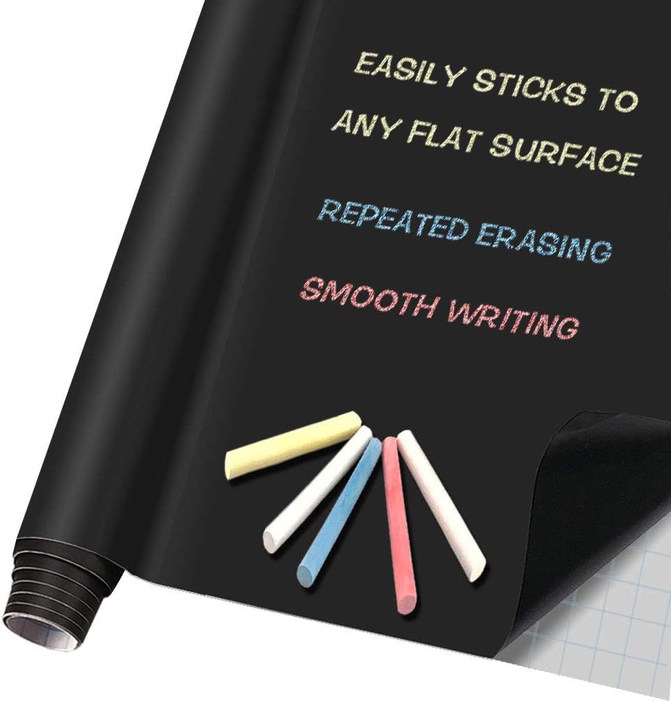2 Pack Self Adhesive Blackboard Sticker Roll - DIY Wall Paper Contact Blackboards Stickers Black Board Papers 17.7" x 78.7",Chalkboard Wallpaper Include 5 Chalk for Office/Bar/Home/Child/Restaurants