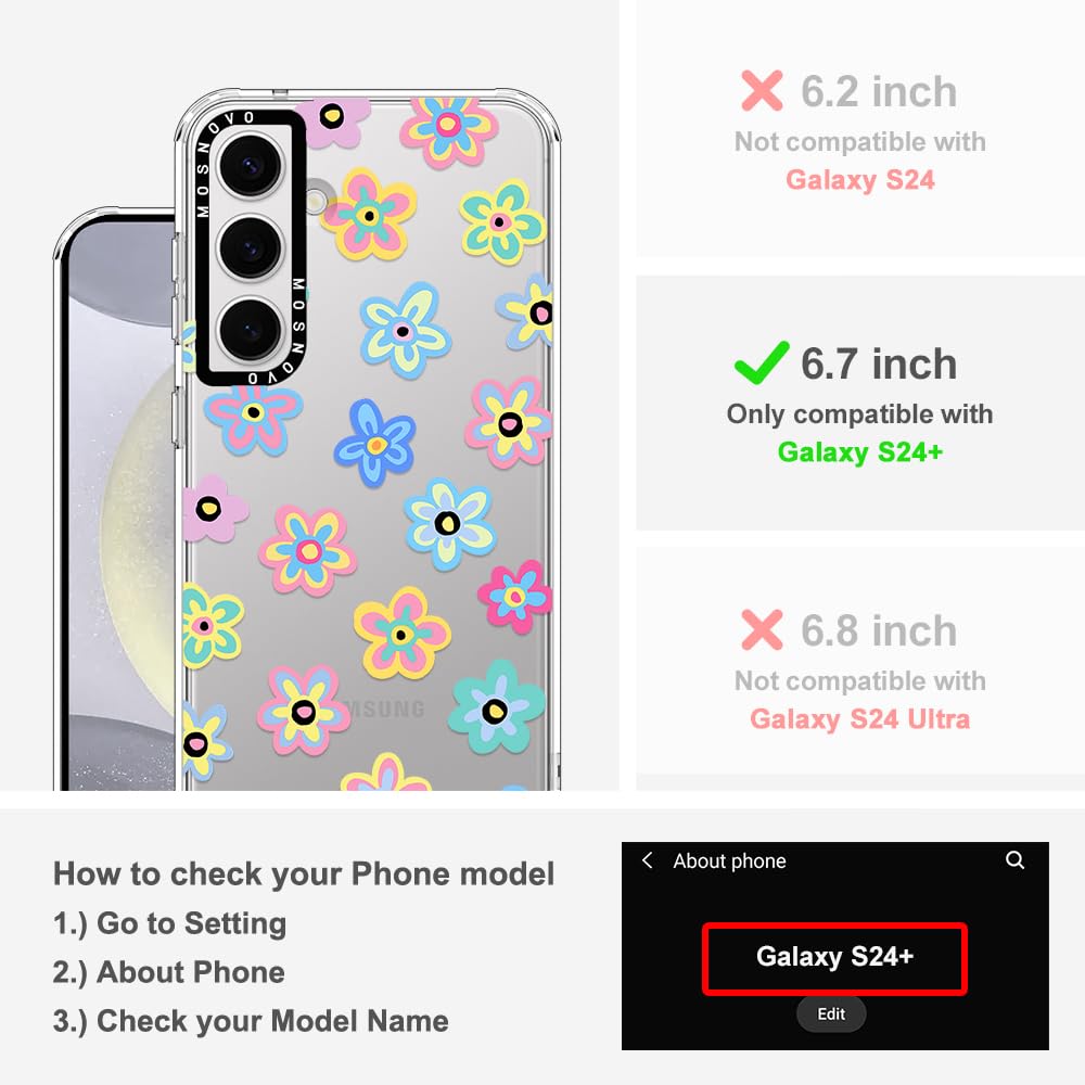 MOSNOVO Case for Samsung Galaxy S24 Plus, [Buffertech 6.6ft Military-Grade Drop Protection] [Anti Peel Off Tech] Clear TPU Bumper Phone Case Cover Design - Groovy Flower - 3