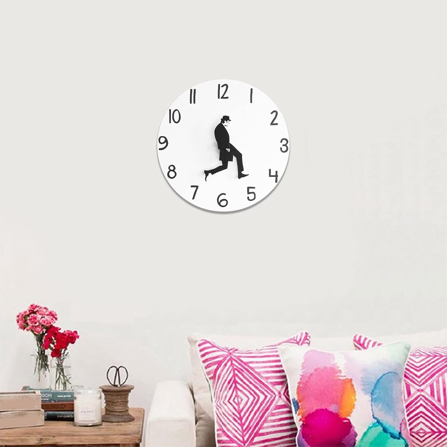 Fcnjsao of Silly Walk Wall Clock Novelty Comedian Wall Watch Funny Walking Mute Clocks for Home Living Room