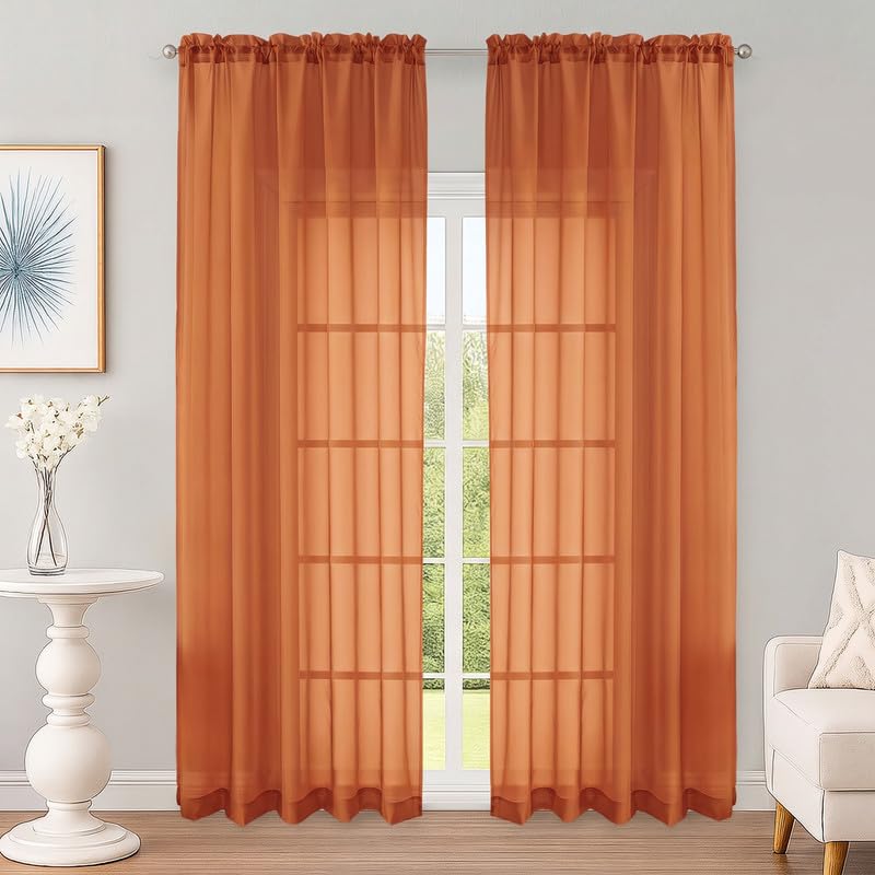 OWENIE Orange Sheer Curtains 90 Inch Long 2 Panels for Living Room 59" Wide