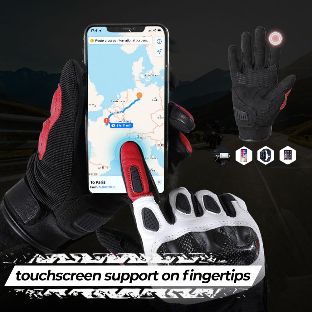 WTACTFUL Guanti moto in pelle di capra con caviglia in carbonio per uomo e donna, touch screen a dita intere, guanti moto per BMX, ATV, MTB, guida, corsa su strada, motocross