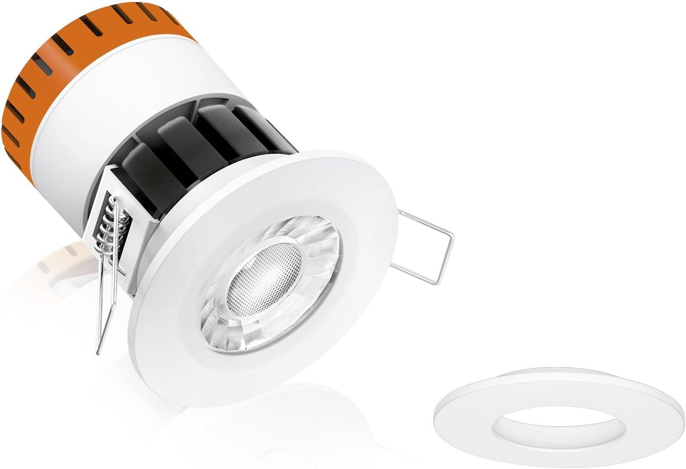 Enlite Aurora LED Downlight + Matt White Bezel-E8 8W IP65 Fixed Dimmable Fire Rated Fitted 3000K Warm Lamp 565 Lumens
