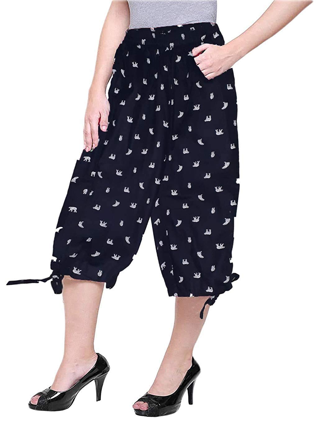 fashion sutra Women's Capri, Soft Cotton Printed 3/4 Pyjama Pant (Black)-(Free Size)-picture-36