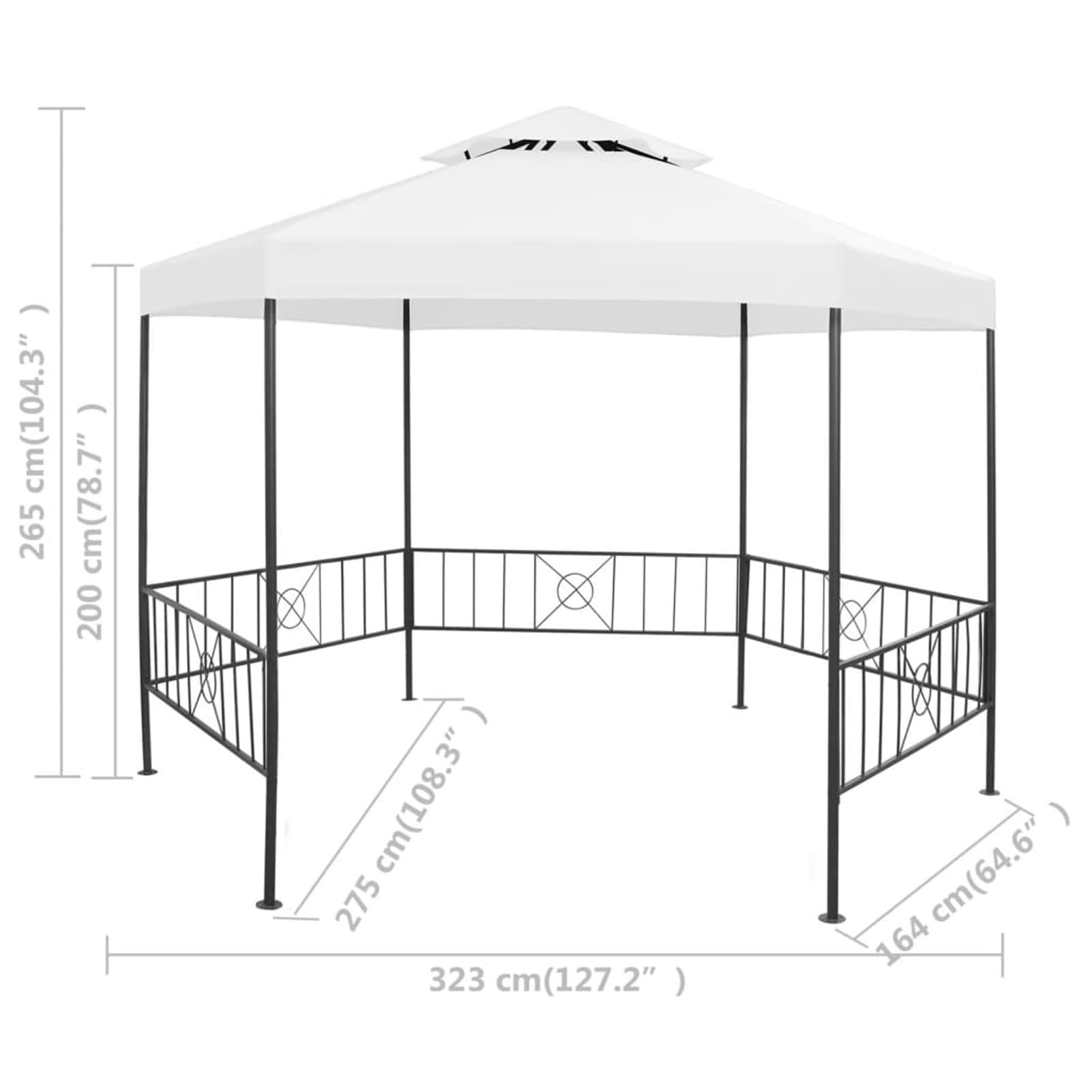 Gazebo da Giardino 323x275x265 cm Bianco 180 g/m²,Protezione UV,Gazebo,Gazebo da Giardino,Gazebo Esterno Resistente-312233