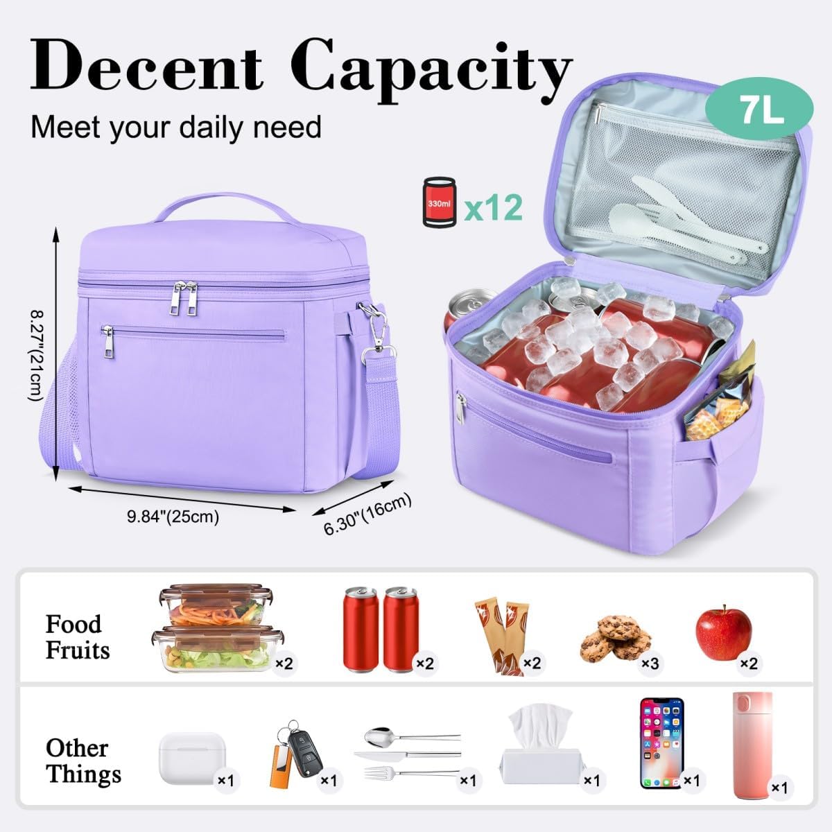 DALINDA Lunch Bag Cooler Bag Lunch Box for Women Men, Insulated Leak Proof Lunchbox Lightweight for Picnic,Grocery,Beach,Camping,Travel,Work - Image 2