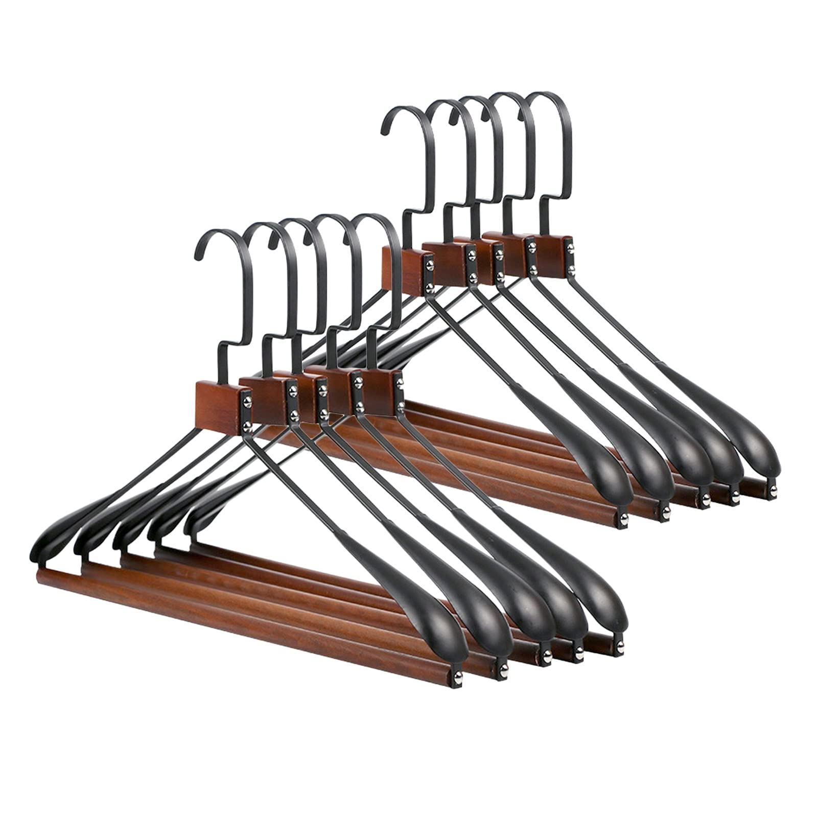 Appendiabiti in Legno in Ferro Battuto Versatile, Spalle Allargate, Gancio Girevole A 360°, Confezione da 10 per Cappotti, Abiti, Pantaloni E Giacche