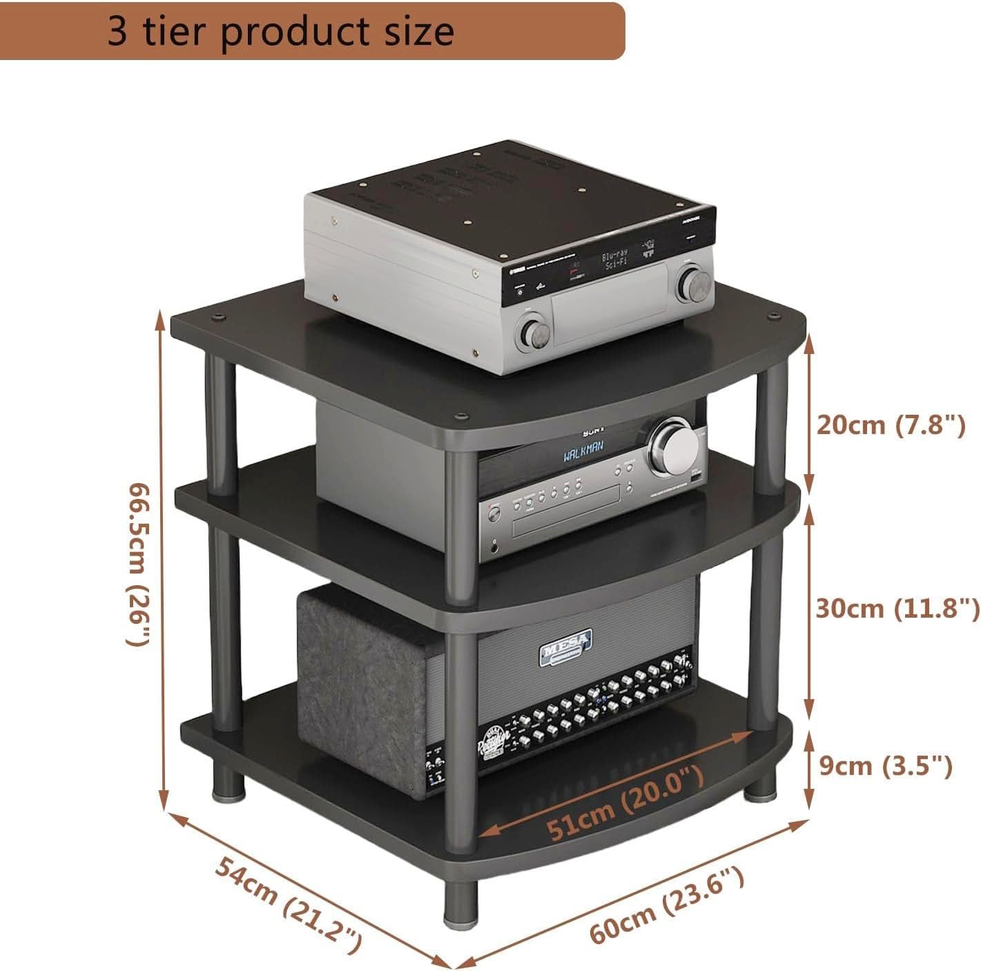 Supporto AV multimediale a torre regolabile in altezza, mensola per console di gioco TV, CD/giradischi stereo componente rack armadio per home cinema studio (3 livelli)