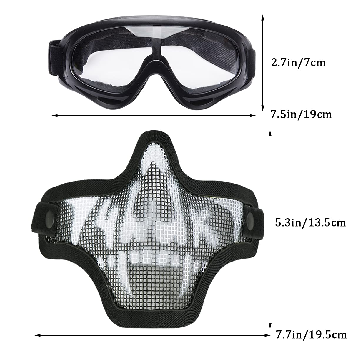 Maschere e occhiali da sole Airsoft, Mezza Faccia Maschera in maglia piena di acciaio e occhiali per CS/Caccia/Paintball/Tiro