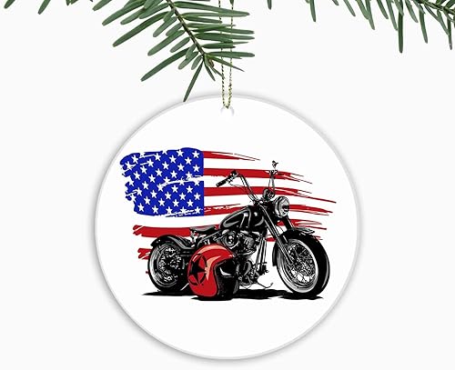 Adornos de Navidad para motocicleta con bandera de Estados Unidos, adornos colgantes para árbol de Navidad, recuerdo de cerámica