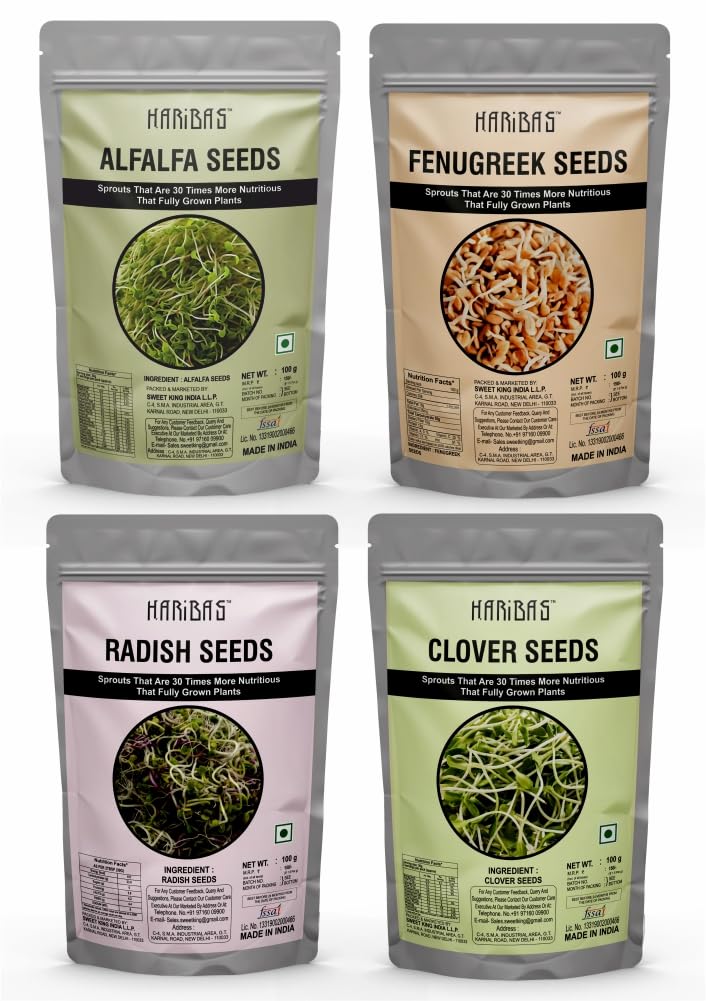 HARIBAS Seeds for Sprouting 100gm Each | Microgreens Sprouting | Pack of 4 Alfalfa, Fenugreek, Clover, Radish Seeds | Satvi Lifestyle | Super Seeds for Healthy Salads (B0B5LFCCFM) Amazon Price History, Amazon Price Tracker