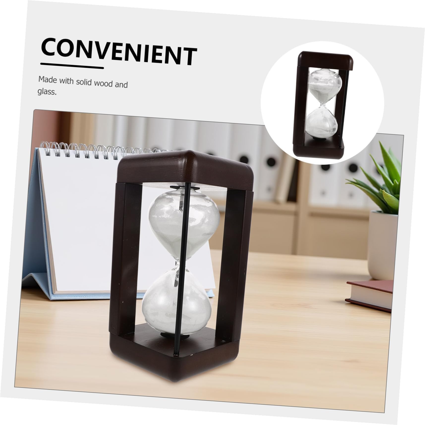 Reloj de Arena de Madera Maciza Blanco, Adorno Vintage de 60 Minutos