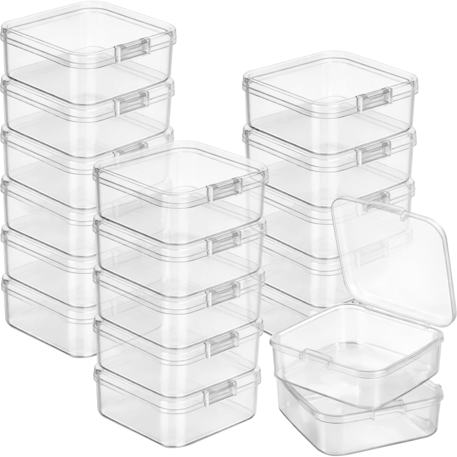 Jetec 18 Pieces Mini Plastic Clear Beads Storage Containers Box for Collecting Small Items, Beads, Jewelry, Business Cards, Game Pieces, Crafts (2.13 x 2.13 x 0.79 Inch)