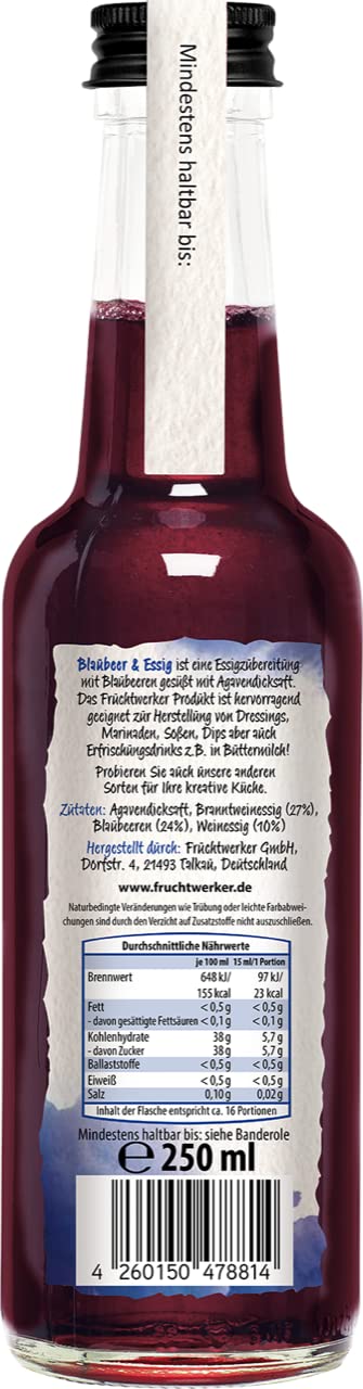 Fruchtwerker Essig und Frucht Set I Verschiedene Sorten I Fruchtig I Fruchtessig I Essig-Set I Rein Pflanzlich I Süß I In Glasflaschen (Blaubeere + Johannisbeere + Brombeere)