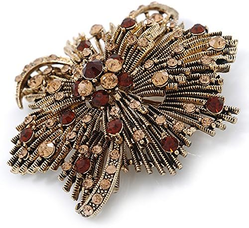Vintage Asymmetrical Crystal Flower Brooch/Pendant (Bronze Tone), brown, copper, bronze - Image 4