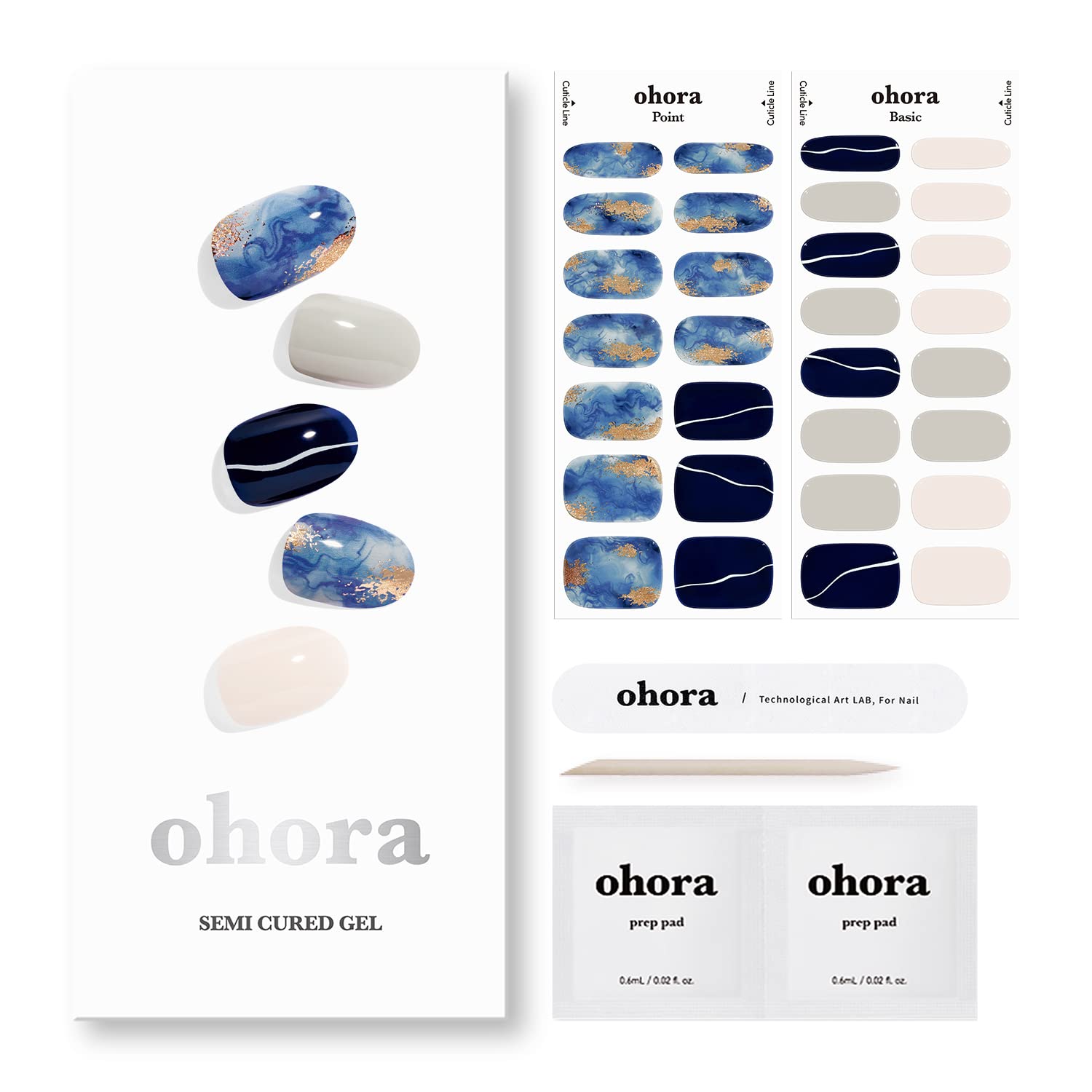 ohora Semi Cured Gel Nail Strips (N Mirinae Nails) - Works with Any UV Nail Lamps, Salon-Quality, Long Lasting, Easy to Apply & Remove - Includes 2 Prep Pads, Nail File & Wooden Stick