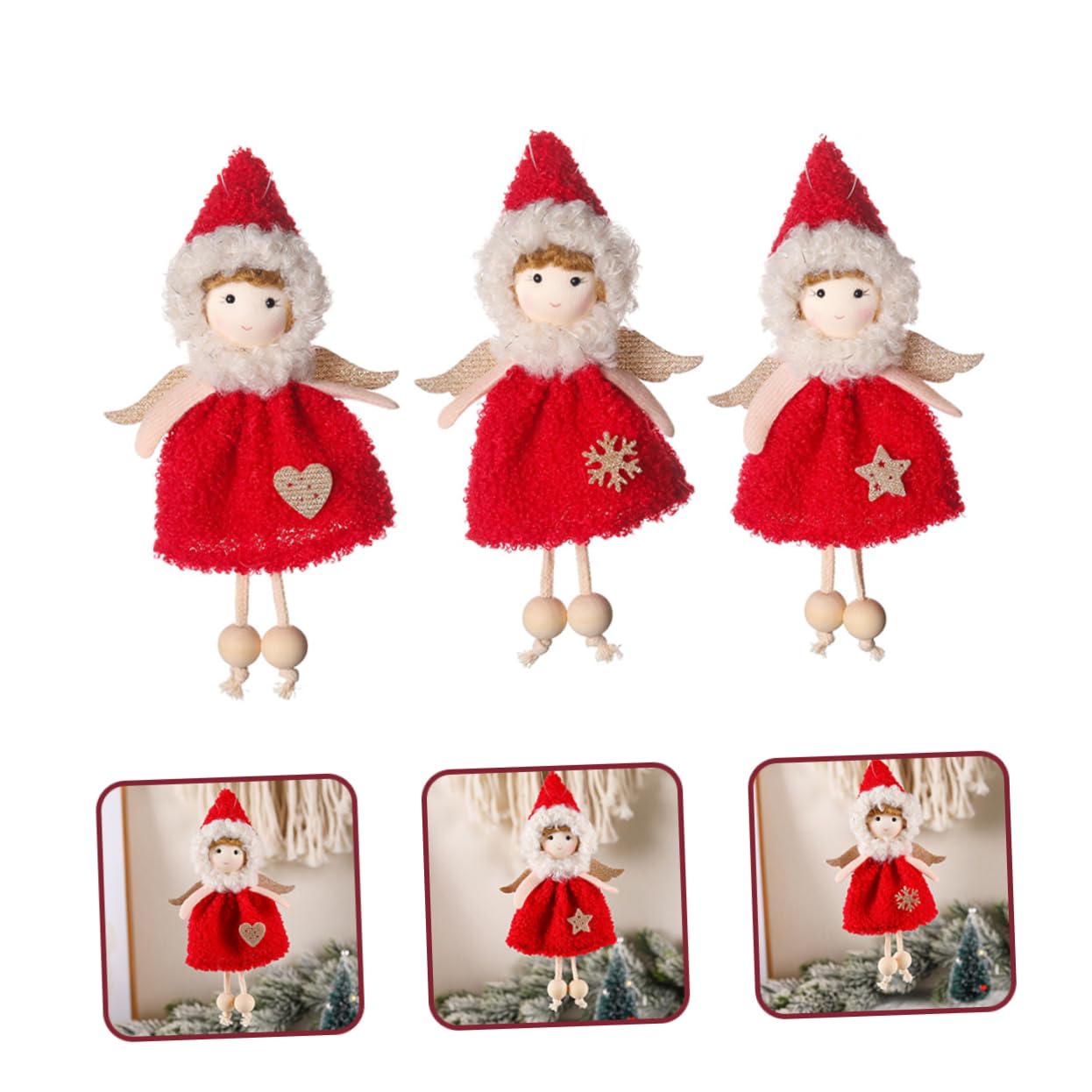 PRETYZOOM 4 Set Fascino Bambola Angelo Angeli Natalizi Angioletti Natalizi Arredamento Casa Fata Ornamento Dell'albero Di Natale Ornamento Da Appendere Per Natale Stoffa Rosso 3 Pezzi * 4