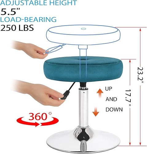 Miniatura 29 de Adeco Moderno taburete redondo de mármol negro para sala de maquillaje, altura de terciopelo ajustable, 360 pies giratorios con base de metal Mármol