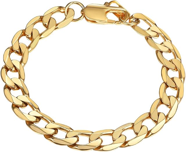 PROSTEEL Mens 8mm Curb Link Bracelet, Engrave Available, 19/21cm Length,Gold Plated/316L Stainless Steel/Black(Send Gift Box)