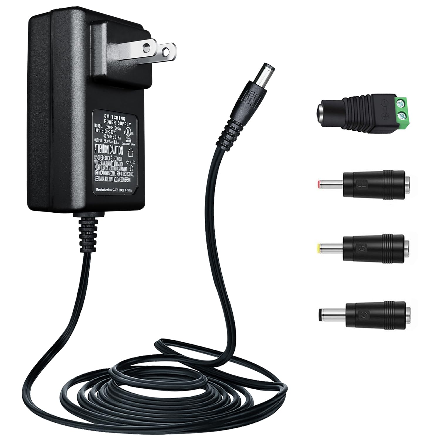UL Listed 24V 1A 6ft Universal Power Supply Adapter, AC to DC 24V 1A Switching Power Supply Adapter with 4 Selectable Adapter Plugs for LED Strip Light Massage Gun Diffuser Humidifier and More UL Listed 24V 1A 6ft Universal Power Supply Adapter, AC to DC 24V 1A Switching Power Supply Adapter with 4 Selectable Adapter Plugs for LED Strip Light Massage Gun Diffuser Humidifier and More
