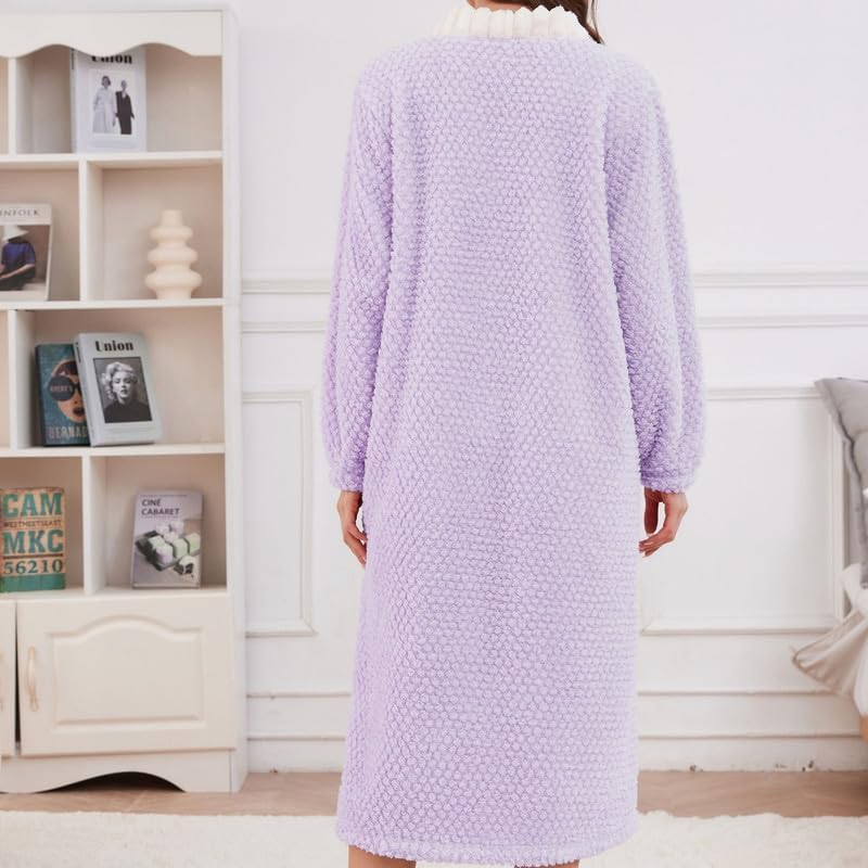 LYCY Womens Plush Robe, Soft Fluffy Bathrobe for Women Winter Button Warm Loungewear - Image 5