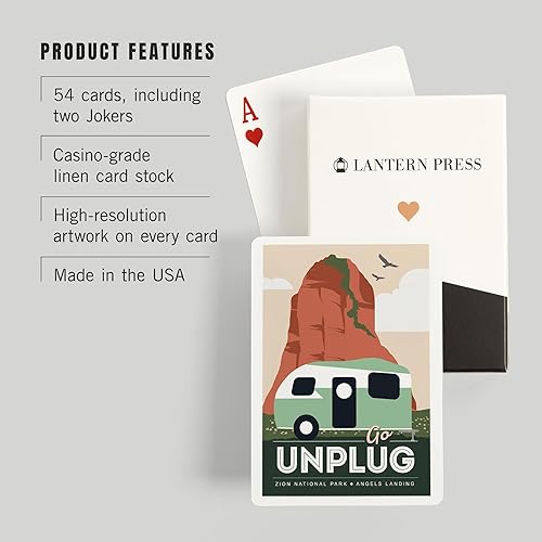 Miniatura 3 de Lantern Press Angels Landing, Zion National Park, Utah, Go Unplug, Retro Camper, 52 Playing Cards for Adults, Poker Size Card Deck