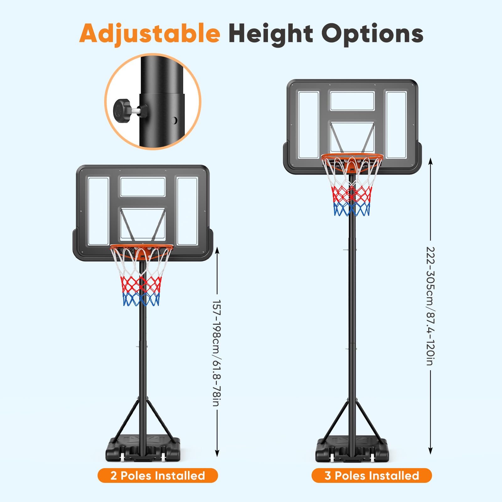 Basketballkorb für draußen, höhenverstellbar von 128 bis 305 cm, Basketballständer mit Rädern, geeignet für Jugendliche und Erwachsene
