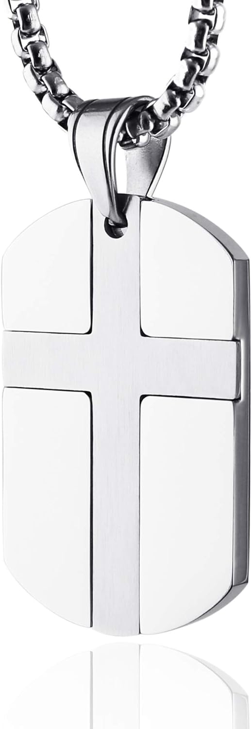 HZMAN Isaiah 41:10 Jewelry, Stainless Steel cross Dog Tag Necklace STRENGTH Bible Verse