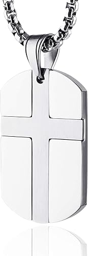 HZMAN Isaiah 4110 Jewelry, Stainless Steel cross Dog Tag Necklace STRENGTH Bible Verse