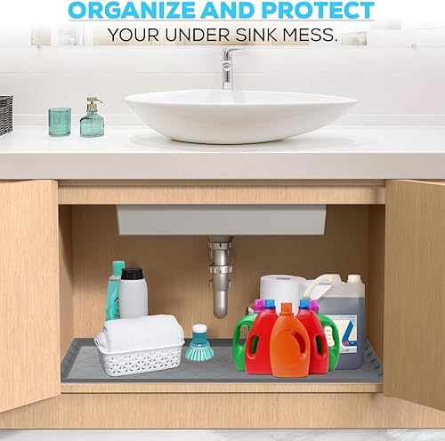 Miniatura 6 de Tapete impermeable para debajo del fregadero de cocina, 34 x 22 pulgadas, forro de silicona fuerte debajo del fregadero, tapete protector de