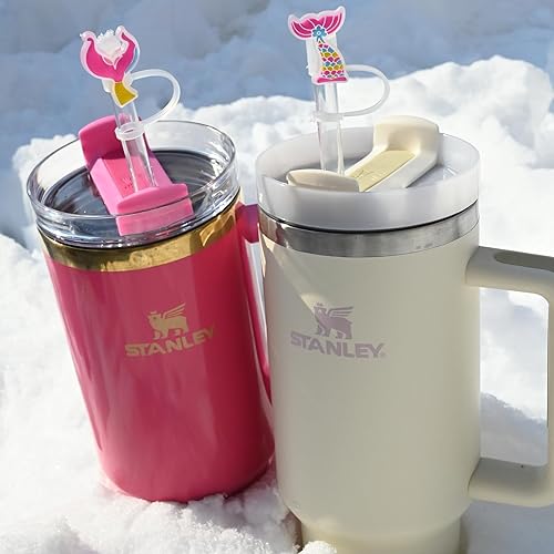 Miniatura 3 de Amreich Tapa de popote de sirena, 4 unidades, color rosa intenso, para copa Stanley, cubierta de popote de silicona para vasos de paja de 0.394