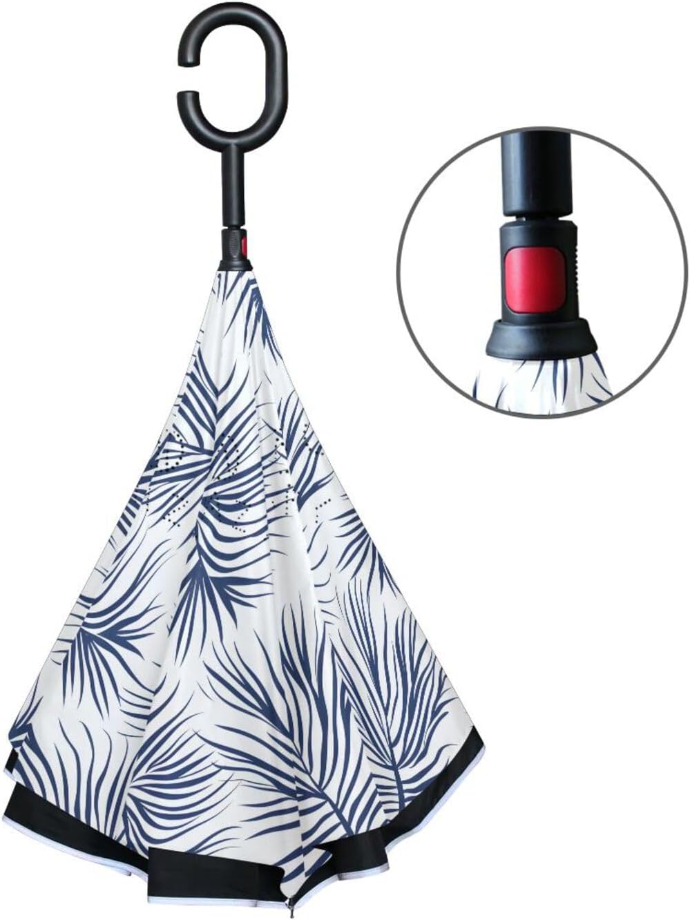 Blue Palm Leaves Inverted Umbrellas for Rain Windproof Reverse Upside Down Golf Umbrella with C-shape Handle for Men Women